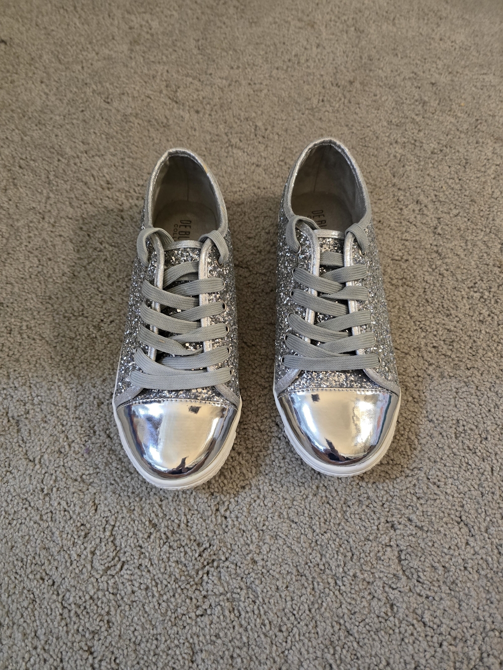 De Blossom Collection Silver Glitter Lace-Up Sneakers with Chrome Toe